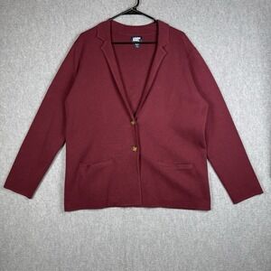 Lands' End Cardigan Sweater Size XL/P Cotton Burgundy Collared Blazer Sweater